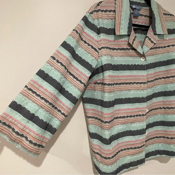 Koret Striped Top XL Buttons Cotton 3/4 Sleeve Womens Lghtweight Blazer Spring - Picture 3 of 5